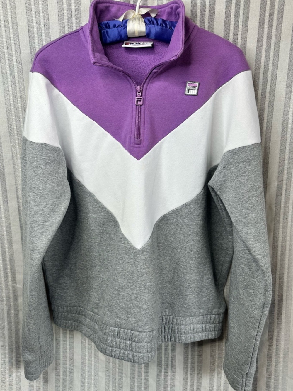 Fila Colorblock Quarter-Zip Oversized Sweatshirt - Purple, White, Gray